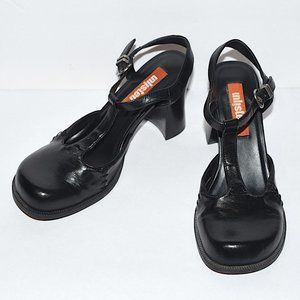 Unlisted T-Strap Block Heels in Black